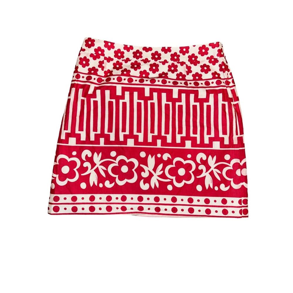 Milly Of New York Women's Pink & White Floral Geometric Mini Skirt Sz 10